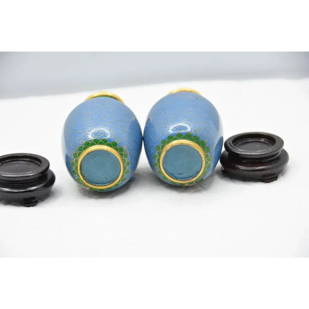 Miniature Chinese Cloisonne Urn Vase on Stands, Set of 2